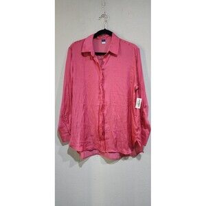 OLD NAVY Women's Size M Satin Long Sleeve Boyfriend Shirt Day lily NWT